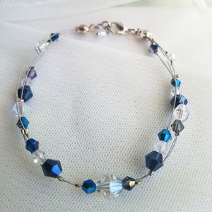 Swarovski Elements Aurora Borealis Dark Metallic Blue Bracelet NWT
